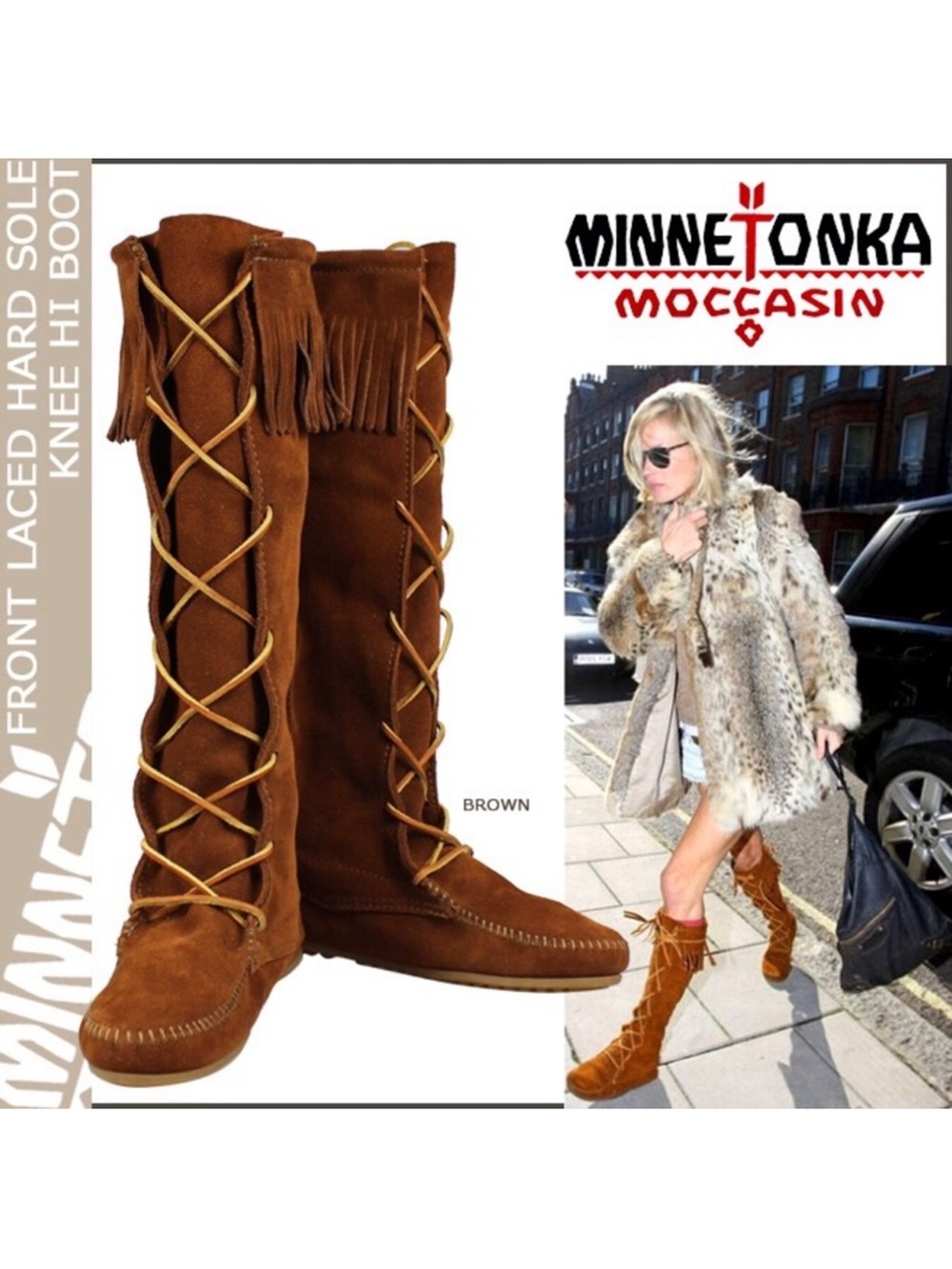 Minnetonka lace up moccasins size 4